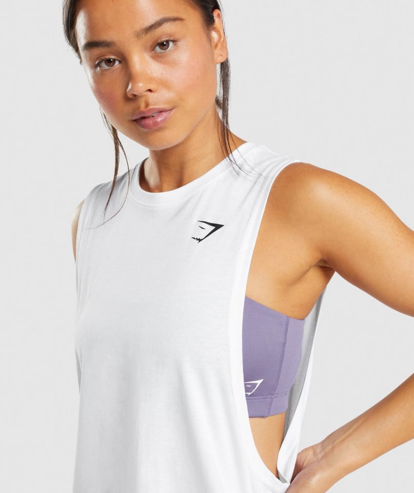 Podkoszulki Gymshark Treningowe Drop Arm Damskie Białe | PL 963NZL